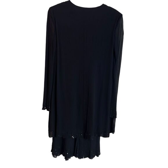 Jones New York 100% Silk Dress w/attached Jacket Sheer Sleeves Beaded Hem Sz. 14 - Picture 4 of 8